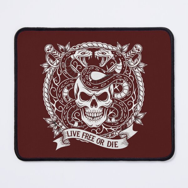 Item preview, Minimalist White Skull and Snakes - Live Free or Die Monochrome Tattoo Art designed and sold by Rhythm Thru Art .