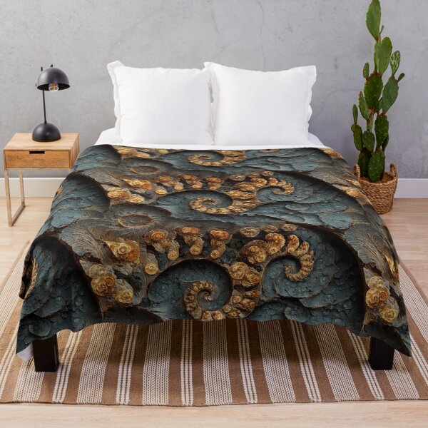 Item preview, fractal fossil rock in contrasting gold and slate stone designed and sold by EarthenEmbers.