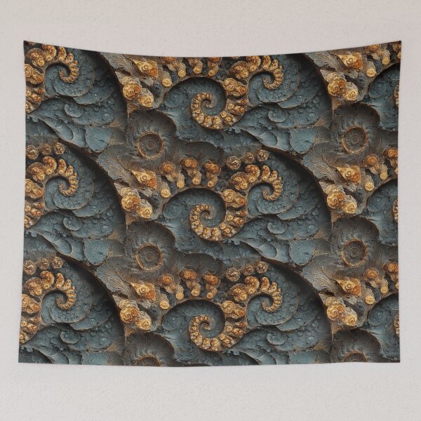 Item preview, fractal fossil rock in contrasting gold and slate stone designed and sold by EarthenEmbers.