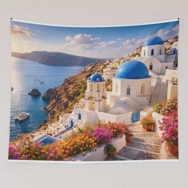 Item preview, Santorini Greece Caldera Village designed and sold by Myra365Art.