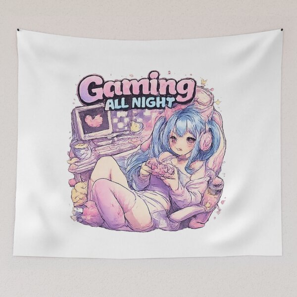 Item preview, Gaming All Night Anime T-Shirt – Gen Z Gamer Aesthetic, Cozy Y2K Vibes designed and sold by floralaura.