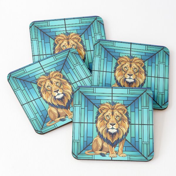 Item preview, Regal Lion Stained Glass Illustration - Blue Geometric Mosaic designed and sold by VibranPalette.