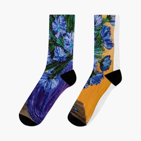 Artikelvorschau, Blaue Kornblumen in lila Vase – Rustikales Acryl-Stillleben entworfen und verkauft von kkartwork.