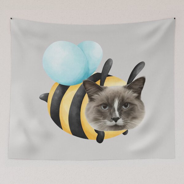 Item preview, Funny Cat Bee Hybrid | Surreal Watercolor Bumblebee Cat Art designed and sold by Pukisdaizi.