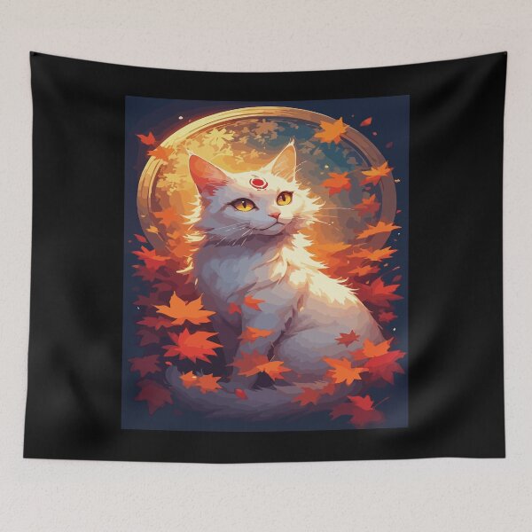 Item preview, Gato Celestial de Otoño - Estética Felina Blanca Mística designed and sold by PatchinoArt.