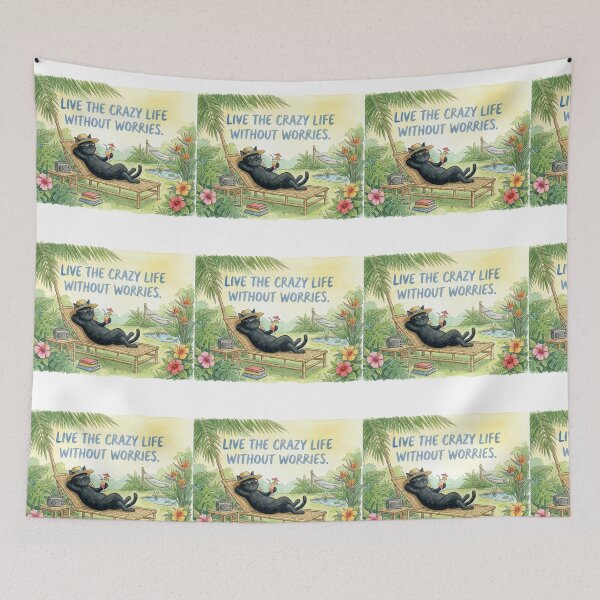 Item preview, Live the Crazy Life Without Worries – Relaxed Cat Art designed and sold by  ARTILOGÍA.