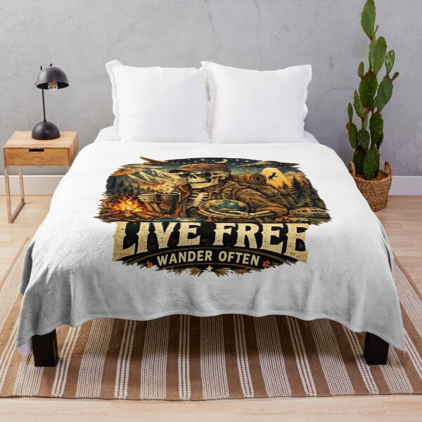 Item preview, LIVE FREE Wander Often| Skeleton Adventurer Graphic | Unisex Travel, Camping & Hiking | Gift for Free Spirits designed and sold by YASboutik.