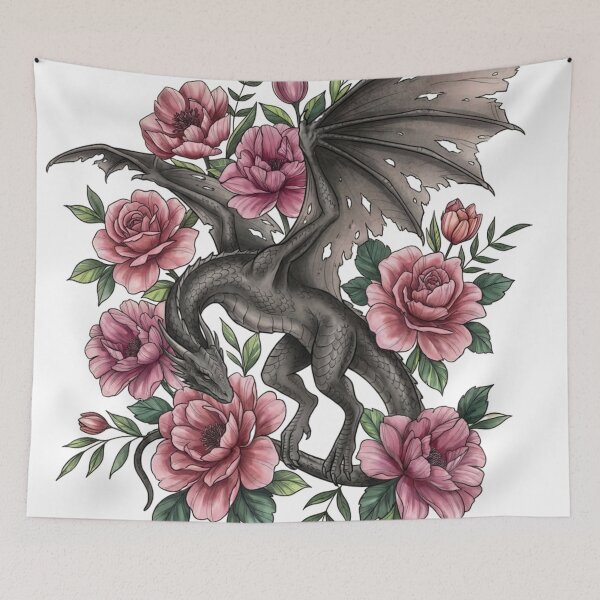 Item preview, Soft Gothic Wyvern with Roses designed and sold by RainyReads.
