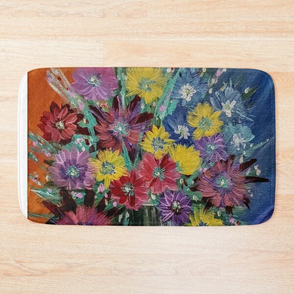 Item preview, Vibrant Wildflowers in Glass Vase on Split Orange and Blue Background – Acrylic Painting designed and sold by kkartwork.