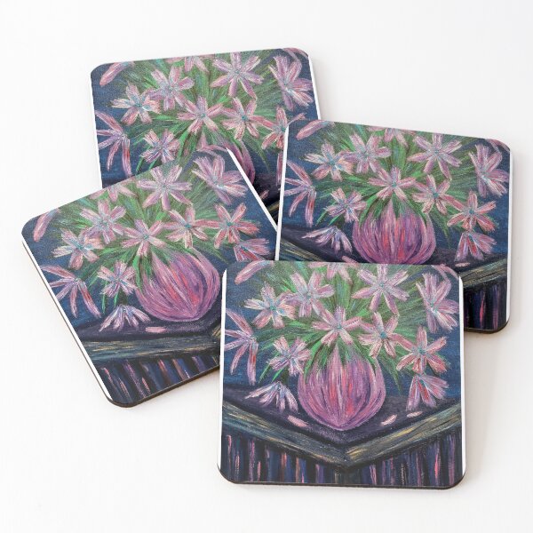 Item preview, Pink Star Lilies in Round Purple Vase – Acrylic Still Life designed and sold by kkartwork.
