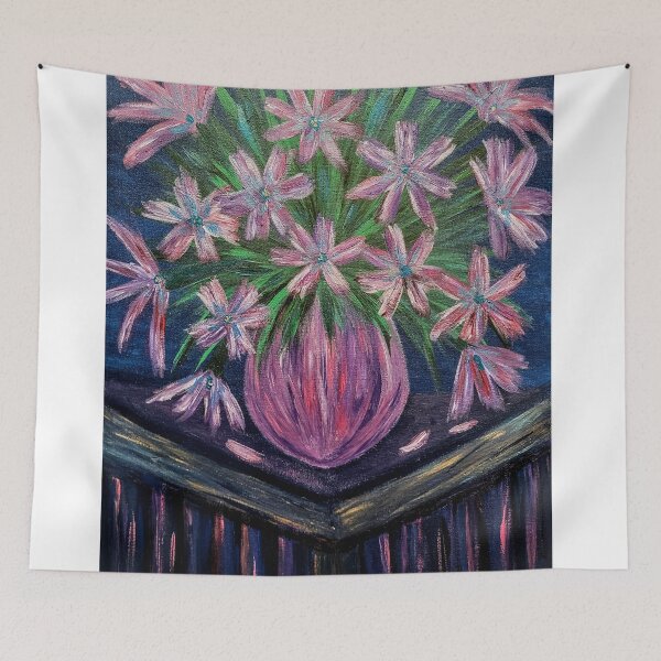 Item preview, Pink Star Lilies in Round Purple Vase – Acrylic Still Life designed and sold by kkartwork.