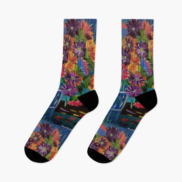 Item preview, Rainbow Wildflowers in Tall Blue Vase – Split Background Acrylic Art designed and sold by kkartwork.