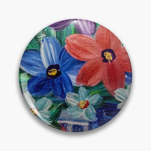 Artikelvorschau, Lila und blaue Wildblumen in einer gestreiften Vase am Fenster – Acrylmalerei entworfen und verkauft von kkartwork.