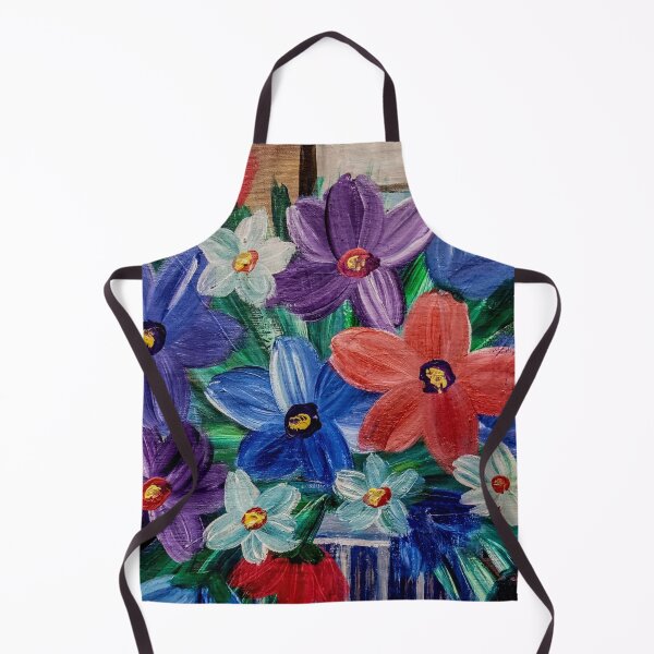 Artikelvorschau, Lila und blaue Wildblumen in einer gestreiften Vase am Fenster – Acrylmalerei entworfen und verkauft von kkartwork.
