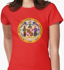 MARYLAND STATE SEAL - POPULAR DISTRESSED STATE DESIGN WITH MARYLAND STATE SEAL Women's Fitted T-Shirt