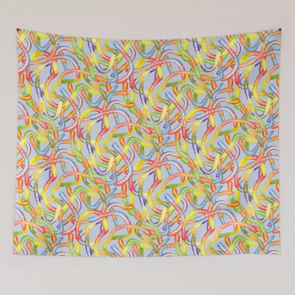 Item preview, Fun Gummy Snakes in Watercolor Pattern (Blue Background) designed and sold by andrebalest.art.