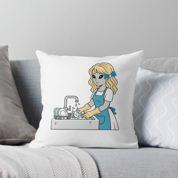Item preview, Retro Female Alien Washing Dishes - Flat Mid-Century Modern Illustration designed and sold by Everyday Aliens.