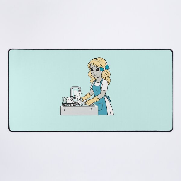 Item preview, Retro Female Alien Washing Dishes - Flat Mid-Century Modern Illustration designed and sold by Everyday Aliens.
