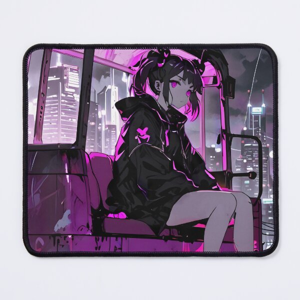 Item preview, NEON: Monochrome Cable Car Skyline View | Cute Cyberpunk Anime Girl designed and sold by Sytrics.