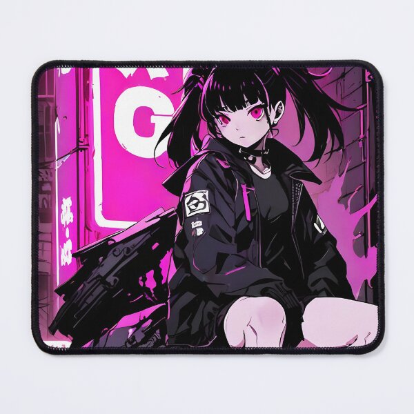 Item preview, NEON: Monochrome Magenta Neon Sign Sit| Cute Cyberpunk Anime Girl designed and sold by Sytrics.