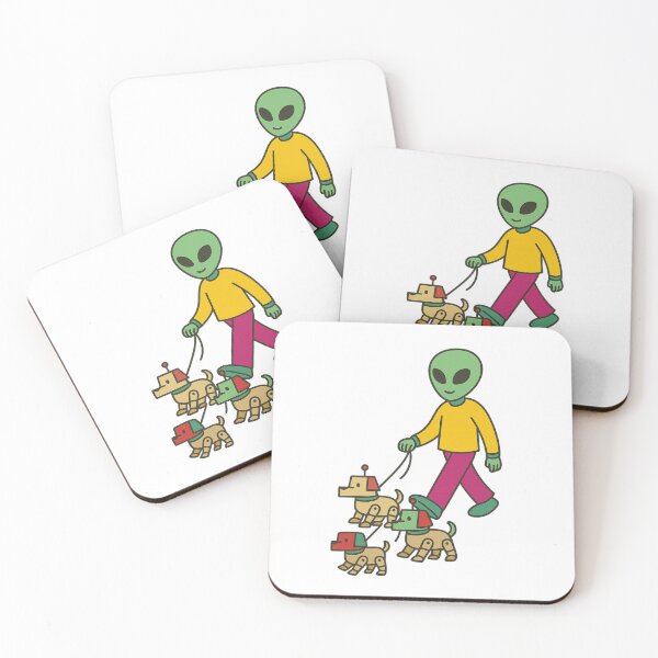 Item preview, Retro Alien Man Walking Three Robotic Dogs - Mid-Century Space Illustration designed and sold by Everyday Aliens.