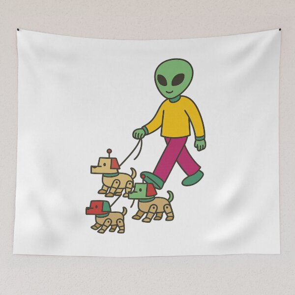 Item preview, Retro Alien Man Walking Three Robotic Dogs - Mid-Century Space Illustration designed and sold by Everyday Aliens.
