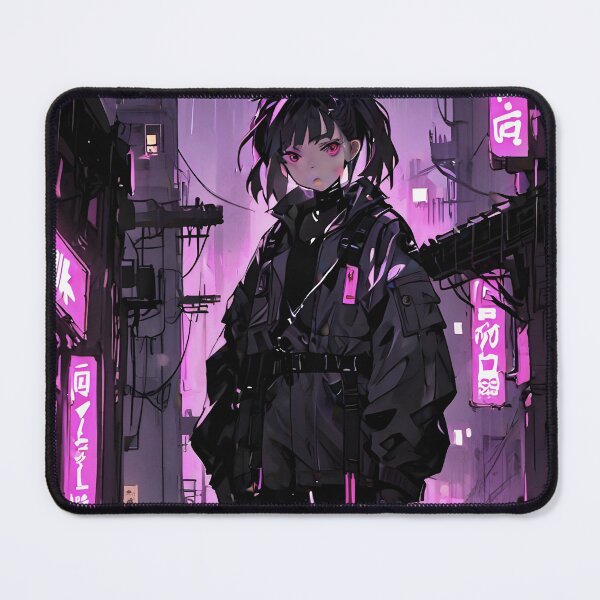 Item preview, NEON: Monochrome Rain Alley Techwear Stance | Cute Cyberpunk Anime Girl designed and sold by Sytrics.