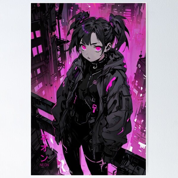 Item preview, NEON: Monochrome City Balcony Overlook | Cute Cyberpunk Anime Girl designed and sold by Sytrics.