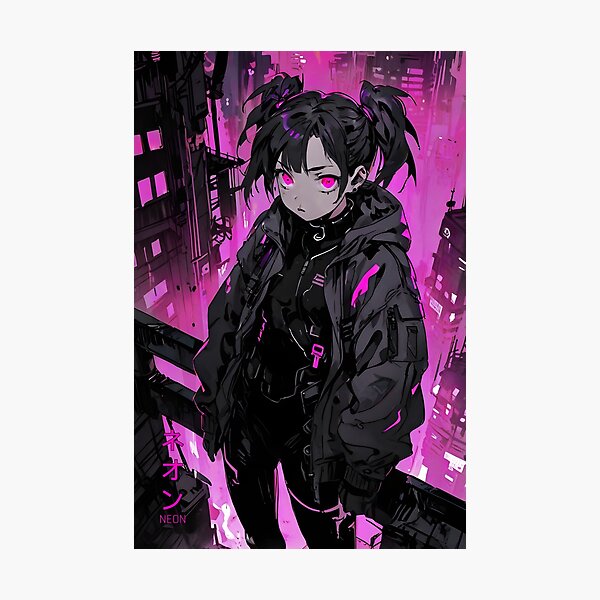 Item preview, NEON: Monochrome City Balcony Overlook | Cute Cyberpunk Anime Girl designed and sold by Sytrics.