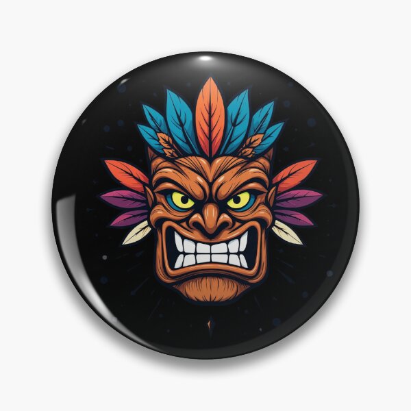Item preview, Vibrant Cartoon Tiki Mask Illustration with Angry Expression and Colorful Feathers designed and sold by PixelVibe782.