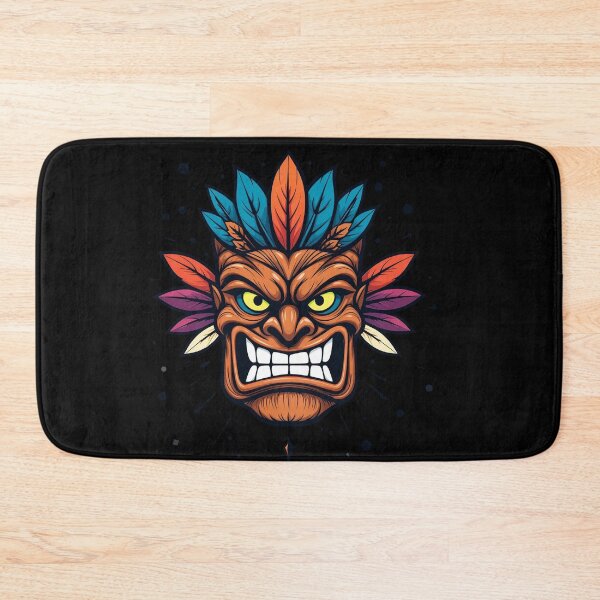 Item preview, Vibrant Cartoon Tiki Mask Illustration with Angry Expression and Colorful Feathers designed and sold by PixelVibe782.