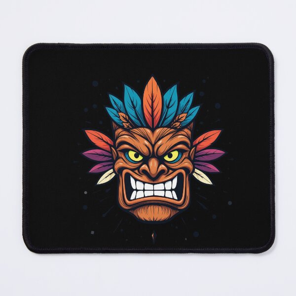 Item preview, Vibrant Cartoon Tiki Mask Illustration with Angry Expression and Colorful Feathers designed and sold by PixelVibe782.