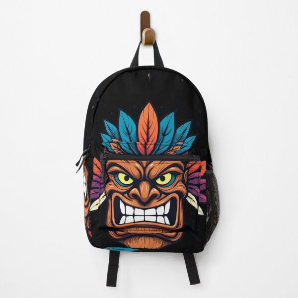 Item preview, Vibrant Cartoon Tiki Mask Illustration with Angry Expression and Colorful Feathers designed and sold by PixelVibe782.
