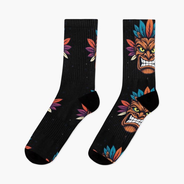 Item preview, Vibrant Cartoon Tiki Mask Illustration with Angry Expression and Colorful Feathers designed and sold by PixelVibe782.