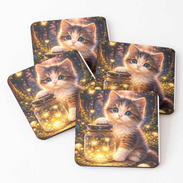 Item preview, Magical Kitten and Fireflies in a Jar designed and sold by Alexamarin.