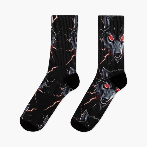 Item preview, Futuristic Metallic Wolf Head Illustration with Glowing Red Eyes and Lightning designed and sold by PixelVibe782.