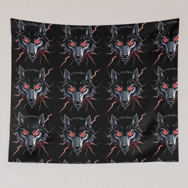Item preview, Futuristic Metallic Wolf Head Illustration with Glowing Red Eyes and Lightning designed and sold by PixelVibe782.