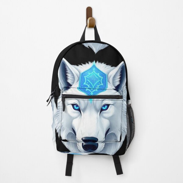 Item preview, Futuristic White Wolf Head with Piercing Blue Eyes and Cyber Emblem designed and sold by PixelVibe782.