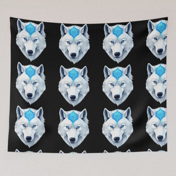 Item preview, Futuristic White Wolf Head with Piercing Blue Eyes and Cyber Emblem designed and sold by PixelVibe782.