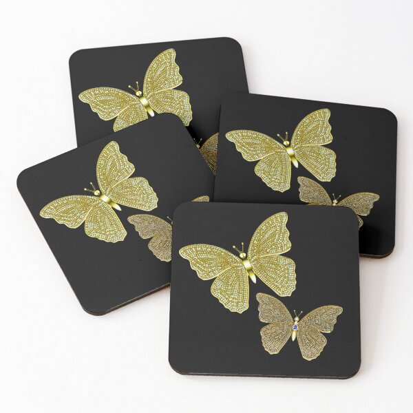 Item preview, Golden Butterfly Elegance – Luxury Butterfly Art on Black Background designed and sold by asudesign.