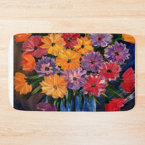 Item preview, Vibrant Orange and Purple Wildflowers in Blue Vase – Acrylic Still Life designed and sold by kkartwork.