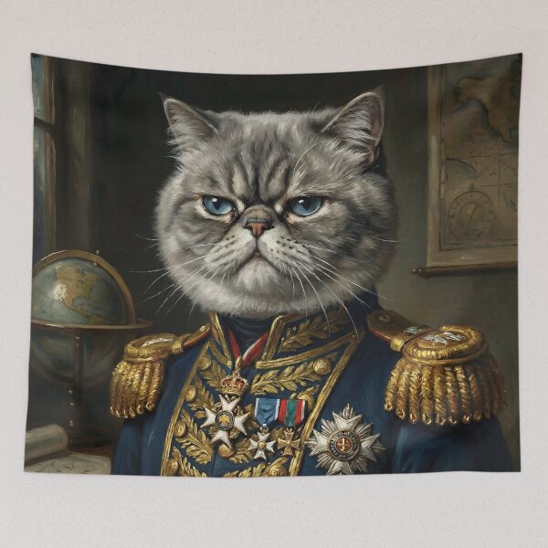 Item preview, Grumpy Exotic Shorthair Cat Admiral Dark Academia Art designed and sold by Teeflex.
