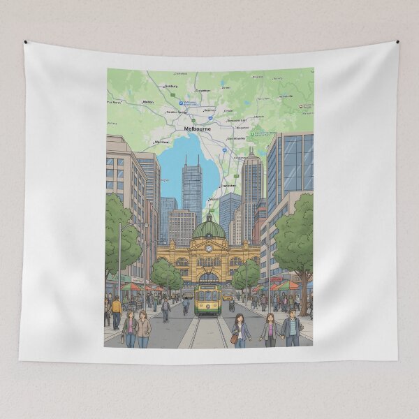 Item preview, Melbourne Australia Print | Vintage Travel Poster Art | Flinders Street Station Wall Art | City Skyline Decor designed and sold by shopcanva.