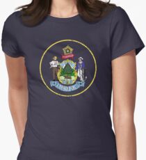 MAINE STATE SEAL - POPULAR DISTRESSED STATE DESIGN WITH MAINE STATE SEAL Women's Fitted T-Shirt