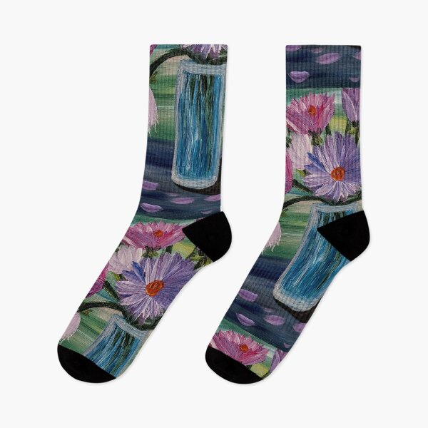 Item preview, Purple and White Daisies in Tall Blue Glass Vase – Acrylic Still Life designed and sold by kkartwork.