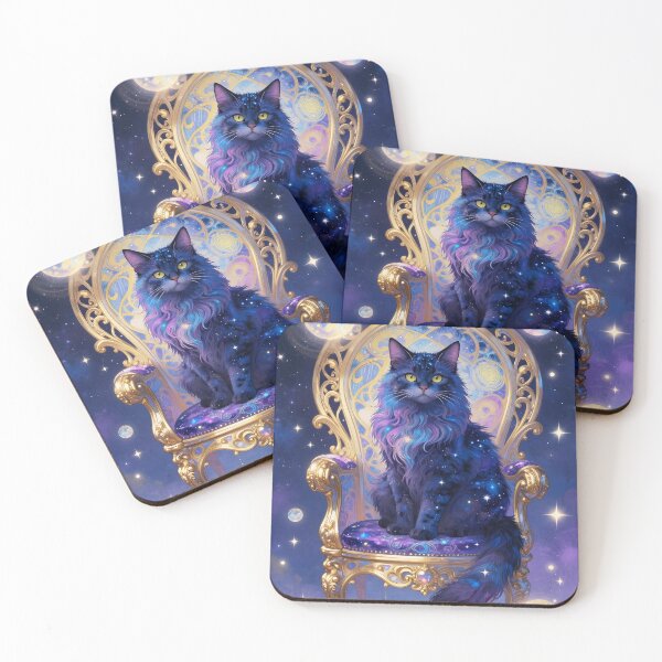 Item preview, Celestial Sovereign – Galactic Long-Fur Cat on a Throne designed and sold by EmeraldeaArt.