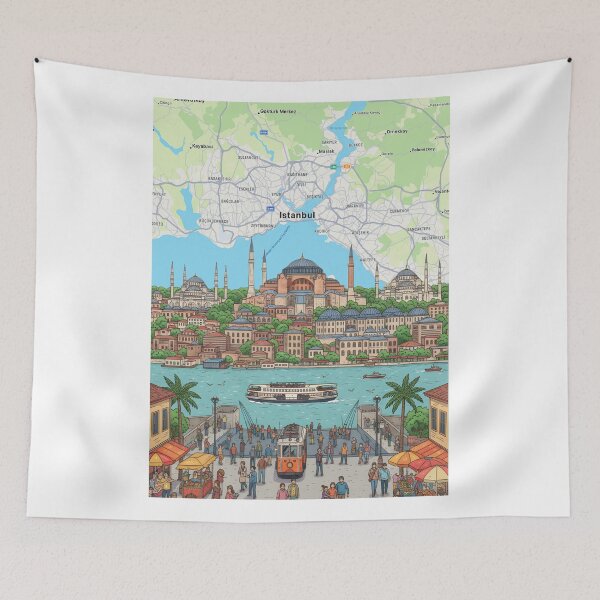 Item preview, Istanbul Poster Print | Vintage Travel Wall Art | Turkish Cityscape Decor | Bosphorus Illustration designed and sold by shopcanva.