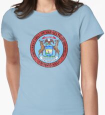 MICHIGAN STATE SEAL - POPULAR DISTRESSED STATE DESIGN WITH MICHIGAN STATE SEAL Women's Fitted T-Shirt