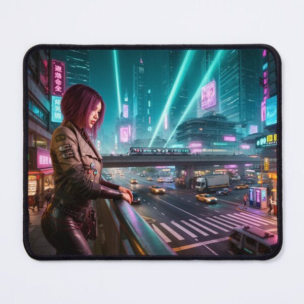 Item preview, Young lady looking at cyber city night life designed and sold by aykiradesigns.