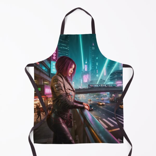 Item preview, Young lady looking at cyber city night life designed and sold by aykiradesigns.
